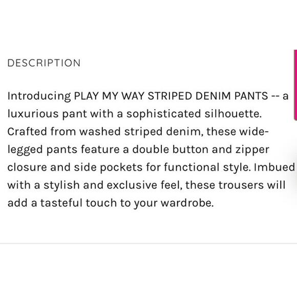 Play My Way Super Wide Leg Pleated Denim Jeans Pants Acid Wash Stripe NWT sz LG - Picture 5 of 11